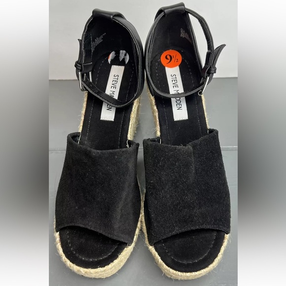 Steven Madden Jyia Platform Espradille Black Suede Wedges Displays Sz 9.5M NWOB - Picture 3 of 10
